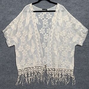 Jennie & Marlis Womens Plus Size 2X Cover Up Kimono Cream Embroidered Boho Beach